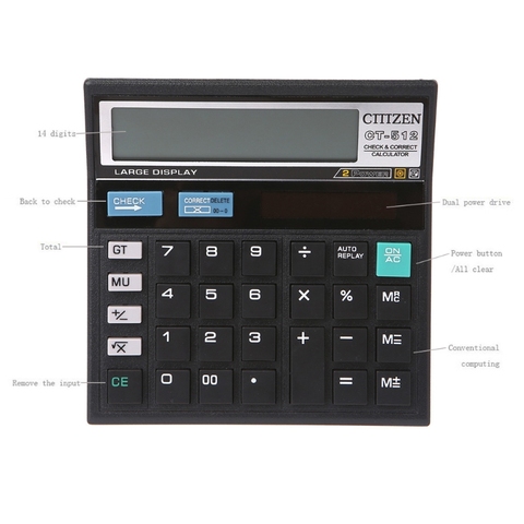 1 PC 12-Digit Solar Battery Dual Power Large Display Office Desktop Calculator CT-512 ► Photo 1/4