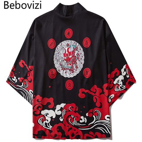 Bebovizi Harajuku Kimono 2022 Men Japanese Thin Kimono Streetwear Traditional Cardigan Samurai Yukata Demon Haori Obi Kimono ► Photo 1/6