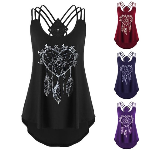 Fashion Love Print Tank Tops Women Lace Tops Strappy tshirt Tunic Tops Casual Summer Ladies Sexy Camis Tops Vest Female Blusas ► Photo 1/6