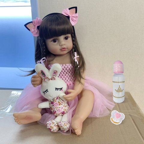 55cm Full Body Silicone Reborn Girl Baby Doll Toys Bebe Boneca