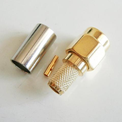 RF Coax Connector Socket RPSMA RP SMA Male Crimp for LMR195 RG58 RG142 RG223 RG400 Cable Plug Gold Plated Coaxial RF Adapters ► Photo 1/4