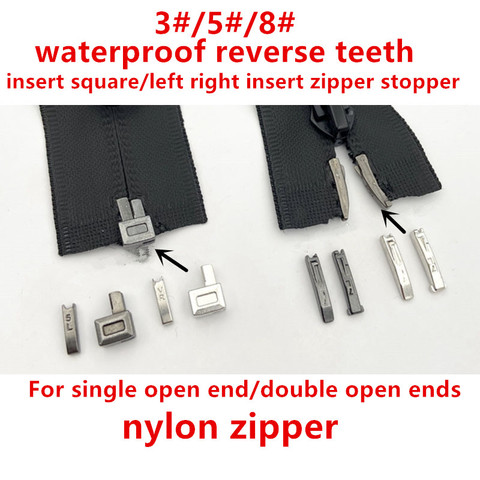 3#5#7#silver black insert square zipper stopper waterproof  reverse teeth single end double open ends nylon zipper repair1858 ► Photo 1/5