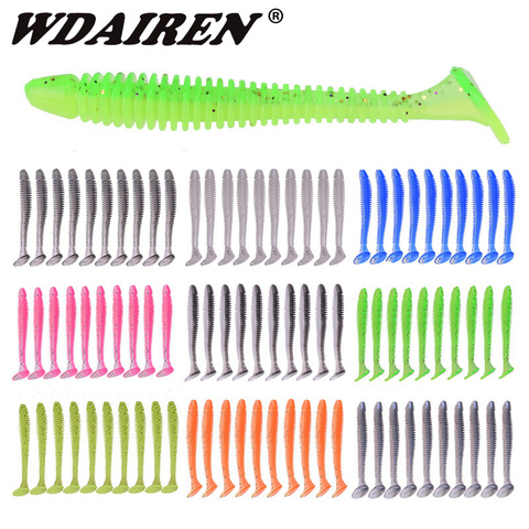 10Pcs Worm Shad Fishing Lure T tail Double Color Silicone Soft Bait 7cm 2g Jig Wobblers Artificial Baits Swimbait Pesca Tackle ► Photo 1/6