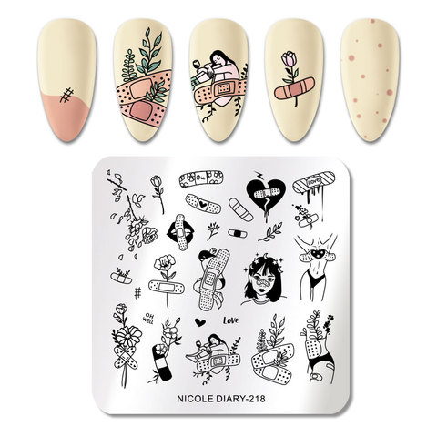 NICOLE DIARY Nail Art Stamp Plate Nail Stamping Template Flower Geometry Animals DIY Nail Designs  Image Print Stencil ► Photo 1/6