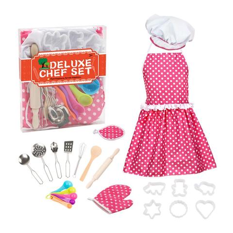 22Pcs/Set Girl Kids Kitchen Role Play Cooking Apron Chef Hat Baking Tools Set Toy ► Photo 1/6