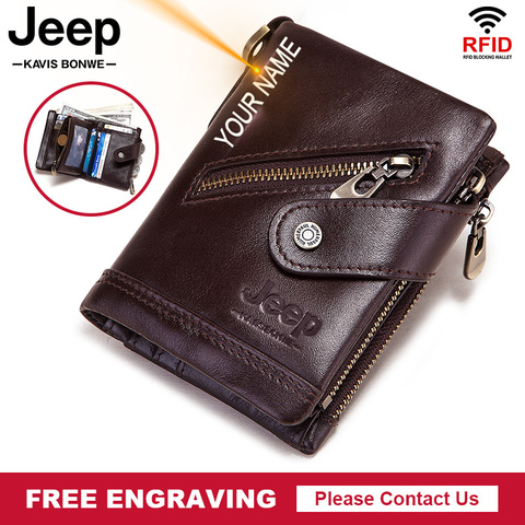 Genuine Leather Men Wallet Coin Pocket RFID Short Hasp Card Holder Chain PORTFOLIO Portomonee Male Quality Purse Dropshiping ► Photo 1/6
