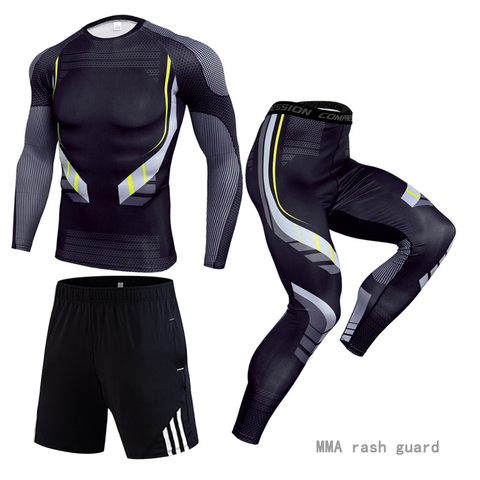MMA Men's Compression Run Jogging Suits Clothes Sports Set Long T shirt And Pants Gym Fitness workout Tights Running Clothing ► Photo 1/6