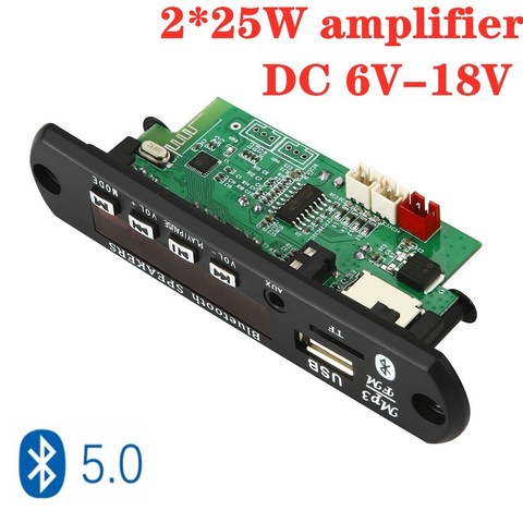 ARuiMei 2*25W Amplifier  MP3 Player Decoder Board 12V Bluetooth 5.0 50W  Car FM Radio Module Support  TF USB AUX ► Photo 1/6