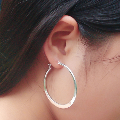 Fashion Real  Silver Earrings Simple 100% 925 Sterling Earrings Woman Charm Smooth Round Ear Ring Jewelry Gift ► Photo 1/6