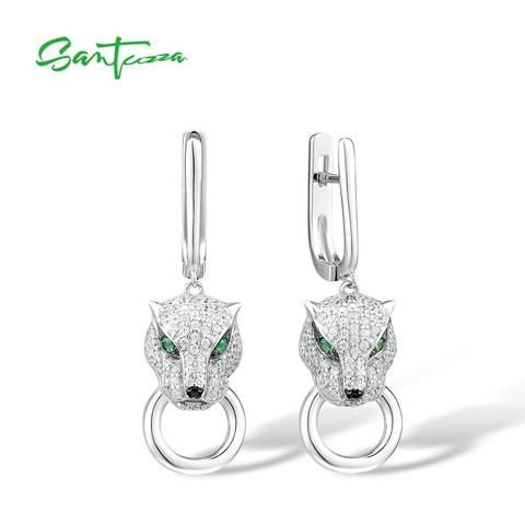 SANTUZZA Silver Earrings For Women Pure 925 Sterling Silver Dangle Panther Earrings Long Cubic Zirconia brincos Fine Jewelry ► Photo 1/6