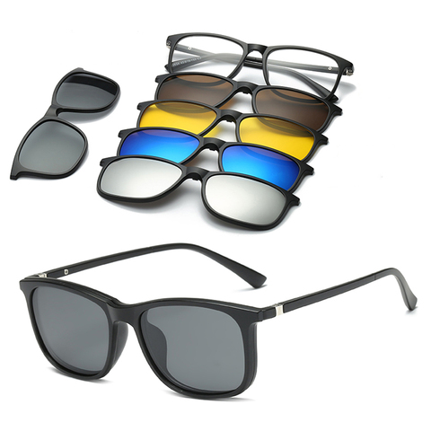 6 In 1 Custom Men Women Polarized Optical Magnetic Sunglasses Clip Magnet Clip on Sunglasses Polaroid Clip on Sun Glasses Frame ► Photo 1/6