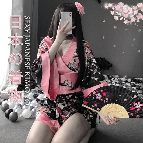 Kimono Dress Woman Sakura Japanese Style Geisha Costume Sexy Bathrobe Yukata Pajamas Girl Sexy Lingerie Nightgowns Clothes Party ► Photo 1/6