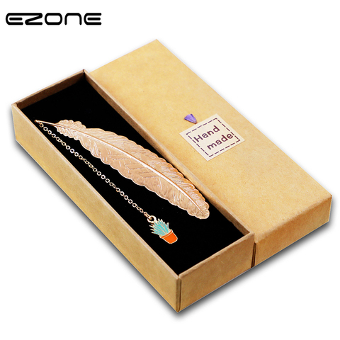 EZONE 1PC Metal Feather Bookmarks Creative Pendant Bookmarks Gift Box Packing Students Stationery Gift For Friends ► Photo 1/5