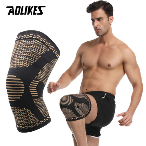 AOLIKES 1PCS Copper Elastic Knee Pad Sports Fitness Kneepad Gym Gear Patella Running Basketball Volleyball Knee Brace Support ► Photo 1/6