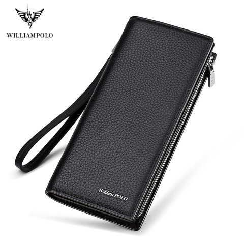 WilliamPolo Genuine Leather Wallet Men RFID Blocking Long Purse Coin Pocket Passport Bag For Men Card Holder Wallet PL128 ► Photo 1/6