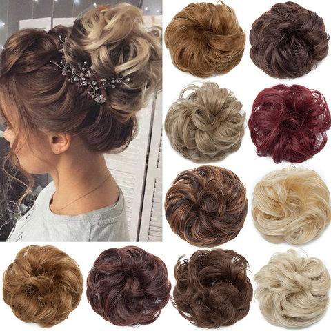 Snoilite women chignon hair elastic hair bun hair synthetic Wrap On Messy Bun Ponytails Curly Scrunchy chignon for women 35color ► Photo 1/6