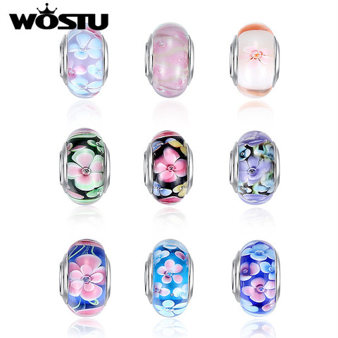 WOSTU Hot Sale Silver Plated Flower Murano Glass Beads Fit Original Bracelet Bangles Charms DIY Jewelry Making Round Beads 1Pcs ► Photo 1/6