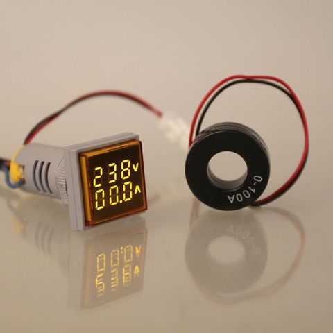 Square LED Digital Voltmeter Ammeter 22mm Signal Lights Volt Voltage Ampere Current Meter Indicator Tester Measuring AC 60-500V ► Photo 1/6