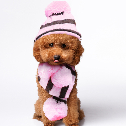 3pcs/set Pet Dog Cap Chihuahua Pug Bichon Knitted Hat Scarf For Small Dogs Winter Puppy Outfit Set Caps For Dogs To Keep Warm G3 ► Photo 1/5