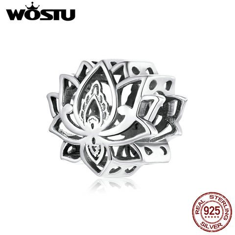 WOSTU 925 Sterling Silver Bead Blooming Lotus Charms Flower Pendant Fit Original Bracelet Necklace Good Lucky Jewelry CQC1724 ► Photo 1/6