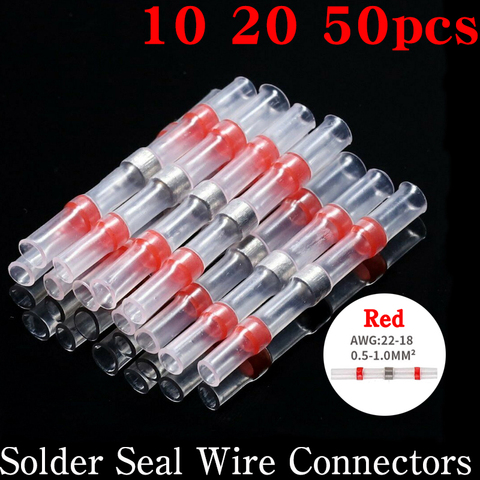 10/20/50PCS Red Solder Seal Wire Connectors 3:1 Heat Shrink Insulated Electrical Wire Terminals Butt Splice Connector Waterproof ► Photo 1/5