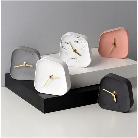 1pcs Geometry Shaped Alarm clock Cement Table Clock Desktop Mute Small Desk Clock for Home Decoration 5 colors Battery Use ► Photo 1/6