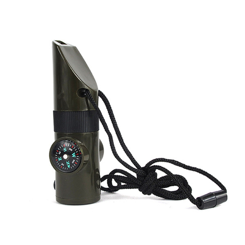 Green - 7-In-1 Survival Whistle with LED Flashlight and Compass