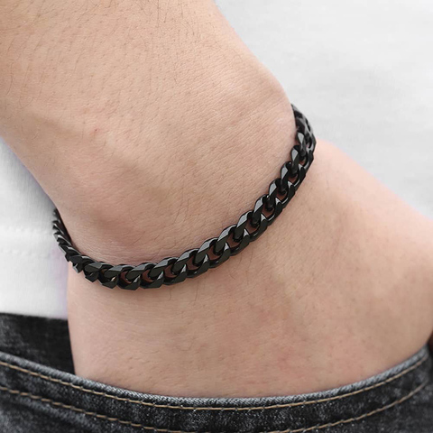 3-11mm Men's Bracelet Black Stainless Steel Cuban link Chain Bracelets Male Jewelry Wholesale Gifts 7-11