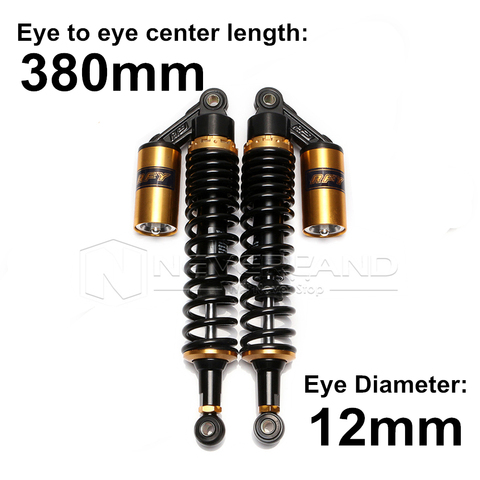 Universals 380mm 15'' Diameter 12mm Black Golden Motorcycle Rear Gas Shock Absorber Air Suspension For Scooter AVT Quad D30 ► Photo 1/6