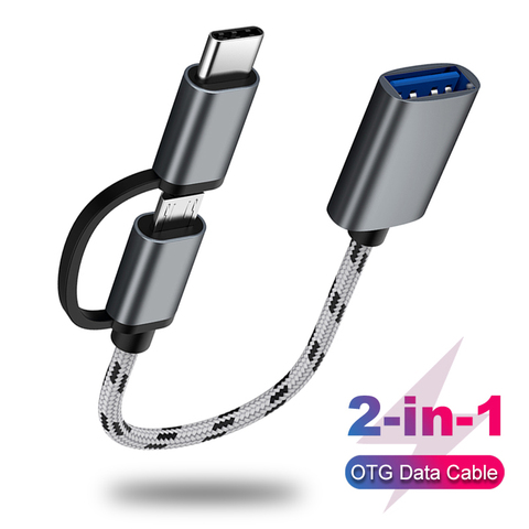 2 in 1 OTG Adapter Cable Nylon Braid USB 3.0 to Micro USB Type C Data Sync Adapter for Huawei for MacBook U Disk Type-C OTG ► Photo 1/6