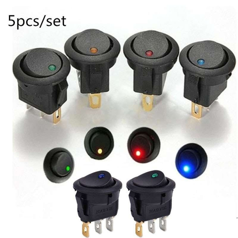 ​5pcs/set ON/OFF 12V Round Rocker Dot  Switch Waterproof LED Light Luminescence Toggle Switches Car Accesssories accessor ► Photo 1/6