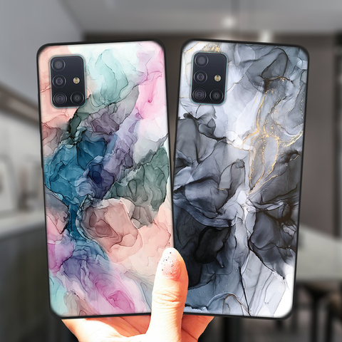 For Samsung A52 A72 A51 A71 A50 A70 A12 A02 A42 A32 A31 A21S A41 A11 A30 A20 A40 Phone Case Marble Art Black Soft Silicone Cover ► Photo 1/6