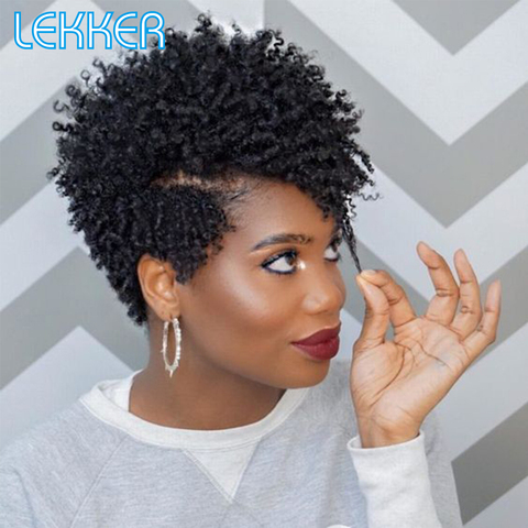Lekker Curly Human Hair Wigs for Black Women Pixie Cut wigs Afro Kinky Curly Wig Brazilian Remy Hair Short Part wig with Bangs ► Photo 1/6
