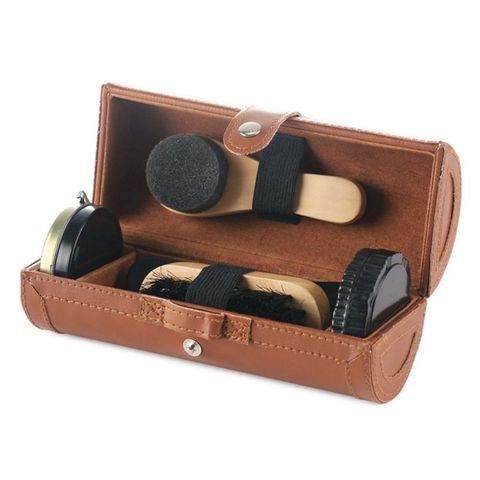 Leather shoes care set of 6 pieces, shoehorn, shoe polish, shoe brush, cleaning cloth, sponge brush, sponge wipe ► Photo 1/6