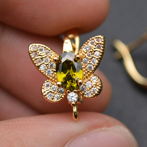 New Design CZ Paved Big size Butterfly Shape Metal Earring Hooks Brass Jewelry Findings Gold Color / Rhodium Silver Color ► Photo 1/6