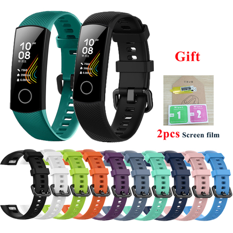 Soft Silicone Strap For Huawei Honor Band 5 Smart Wristband Sports Bracelet Band for honor band 5 band 4 Correa With Screen film ► Photo 1/6