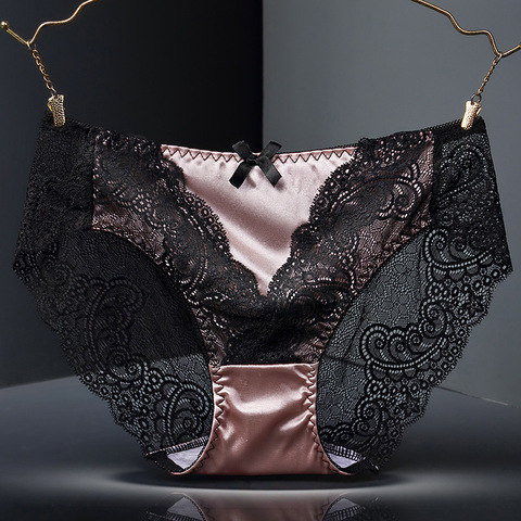 Women Lace Panties Lingerie Soft Silk Satin Underwear Knickers