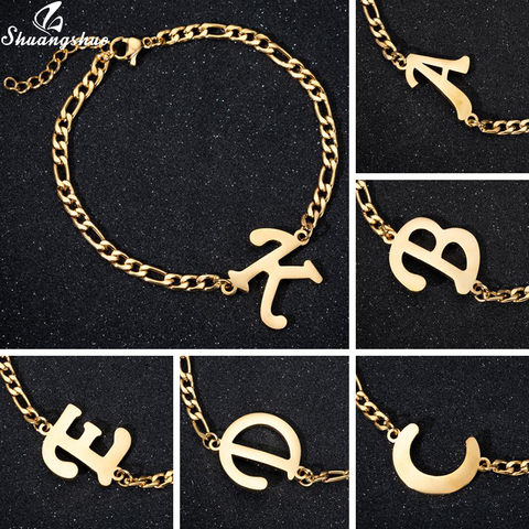 A-Z Letter Jewelry Personalize Initial Bracelets Bangles for Women Stainless Steel Alphabet Charm Bracelet Name Bijoux Pulseiras ► Photo 1/6