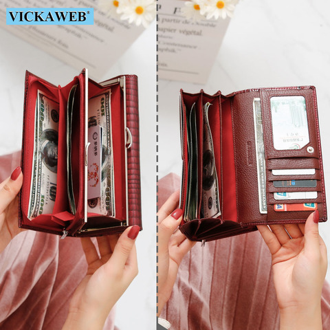 VICKAWEB Genuine Leather Women Wallet Multifunction Womens Clutch Big Wallets Ladies Purses Female Card Holder Purse Phone Bag ► Photo 1/6