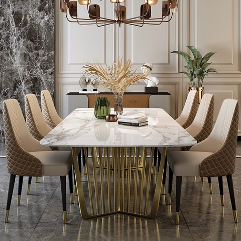 Luxury Italian Furniture Set Dining Marble Dining Set Luxury DINING TABLE With Stainless Steel Base ► Photo 1/6