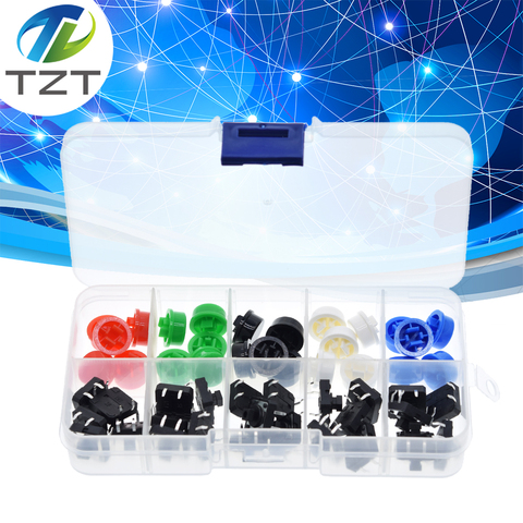 25PCS Tactile Push Button Switch Momentary 12*12*7.3MM Micro switch button + 25PCS Tact Cap(5 colors) for Arduino with Case ► Photo 1/6