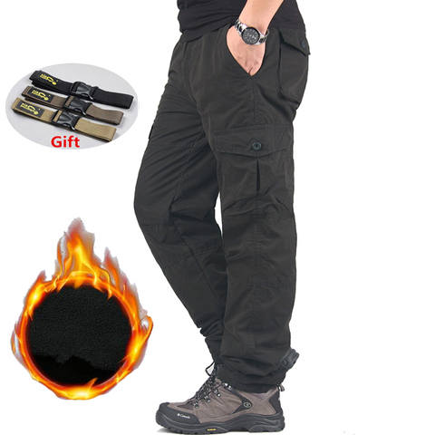 Military Pants Men's Thicken Winter Fleece Warm Pants Men Multi Pockets Long Trousers Male Joggers Cargo Bottom Sweatpants M-3XL ► Photo 1/6