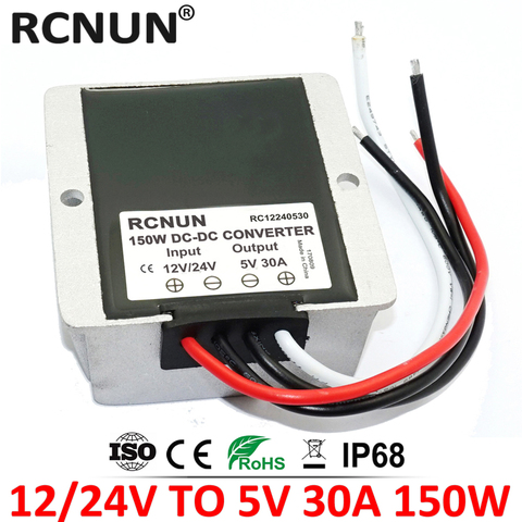 12V to 5V 24V to 5V DC DC Converter Step-down 8-36V to 5V 15A 20A 30A Buck Module CE RoHS RCNUN ► Photo 1/6