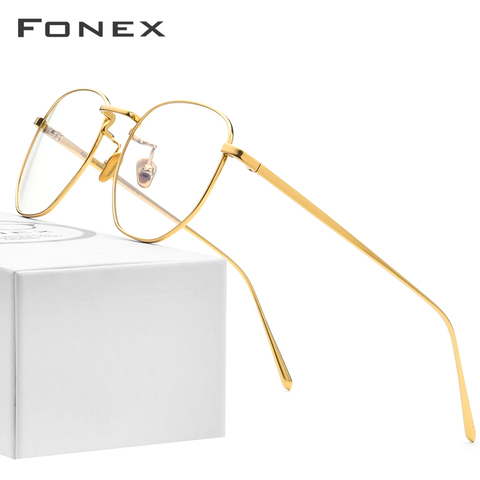 FONEX Pure Titanium Glasses Frame Men Myopia Optical Prescription Oversize Eyeglasses Frame Women New Gold Polygon Eyewear 8518 ► Photo 1/6
