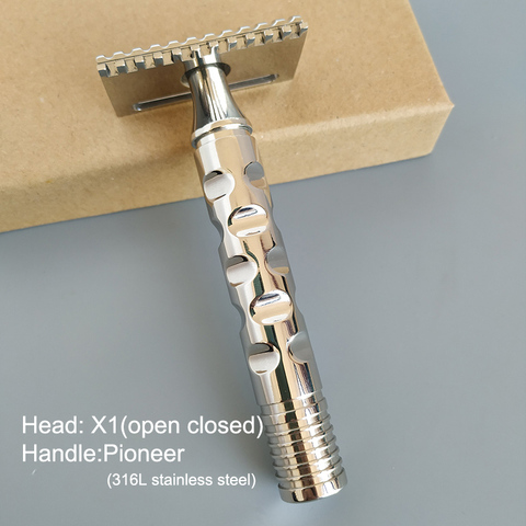 Dscosmetic X1 316L stainless steel double edge safety razor cpen comb for man wet shaving ► Photo 1/5