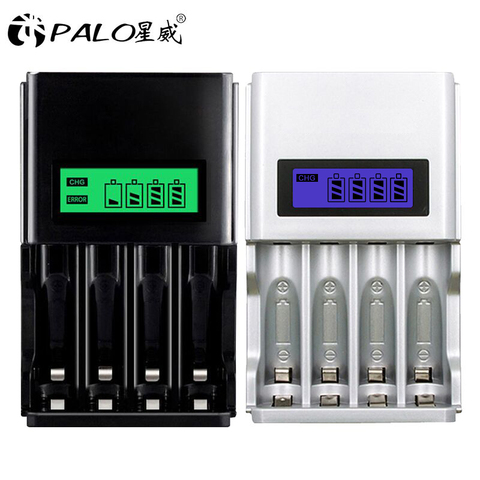 PALO 100% Original 4 Slots LCD display Smart battery Charger for AA AAA Rechargeable Battery 1.2V NI-MH NI-CD battery batteries ► Photo 1/6