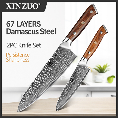 XINZUO 2 PCS Kitchen Knife Set Japanese Damascus Steel Gyutou Utility Knives Stainless Steel Kitchen Cutlery ► Photo 1/6