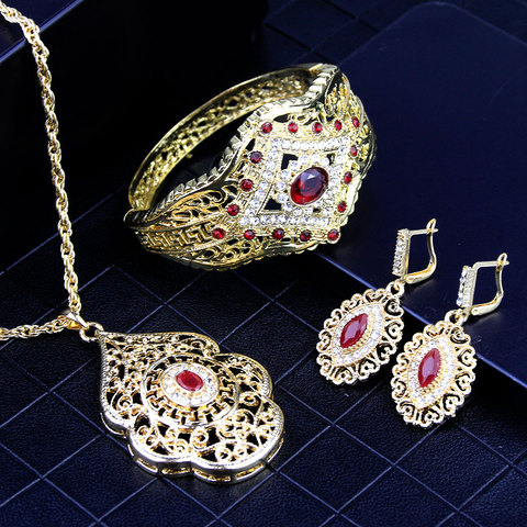 Sunspicems Africa Gold Color Wedding Jewelry Sets for Women Algeria Bangle Earring Necklace Crystal Traditional Accessories Gift ► Photo 1/6