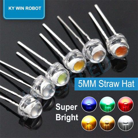 50PCS 5mm Straw Hat LED Diode Super Bright White 0.3W 0.5W 0.75W F5 Power 0.5W Light Emitting Diode Red Yellow Green Blue Warm ► Photo 1/6