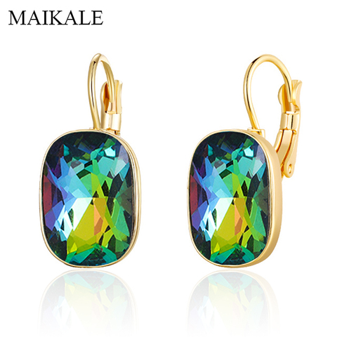 MAIKALE Vintage Square Colorful Austrian Crystal Earrings Gold  CZ Rhinestone Big Stud Earrings for Women Party Jewelry ► Photo 1/6